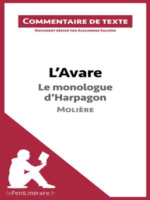 cover image of L'Avare de Molière--Le monologue d'Harpagon